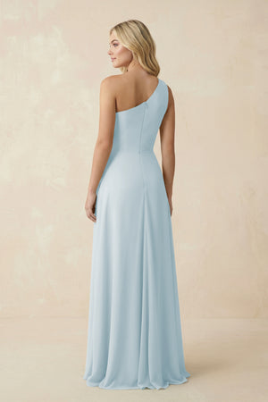 Sky Blue One-Shoulder Ruched A-Line Chiffon Bridesmaid Dress (2) | KISSBRIDAL