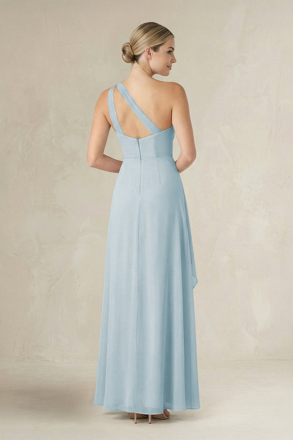 Sky Blue One-Shoulder Sheath Ruched Ruffled Bridesmaid Dress in Sky Blue (2) | KISSBRIDAL