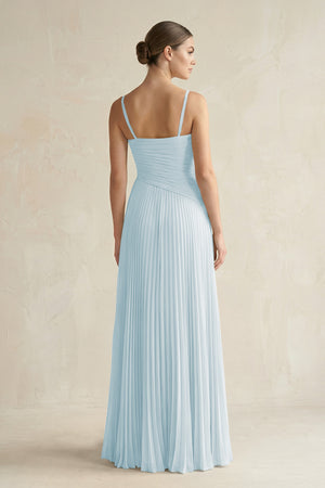Sky Blue Pleated A-Line Long Chiffon Bridesmaid Dress (2) | KISSBRIDAL