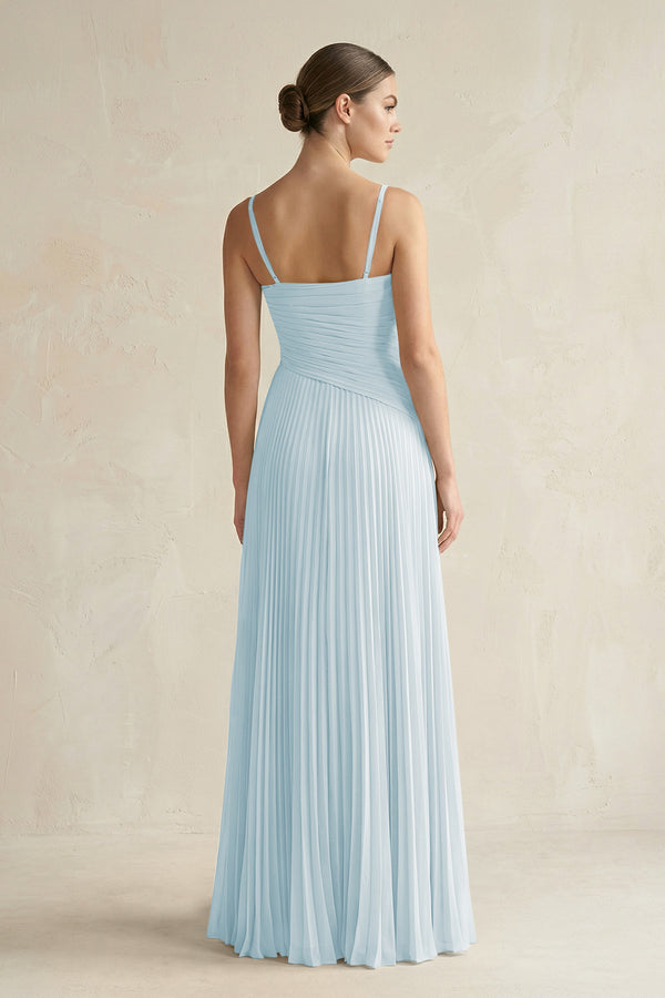 Sky Blue Pleated A-Line Long Chiffon Bridesmaid Dress (2) | KISSBRIDAL