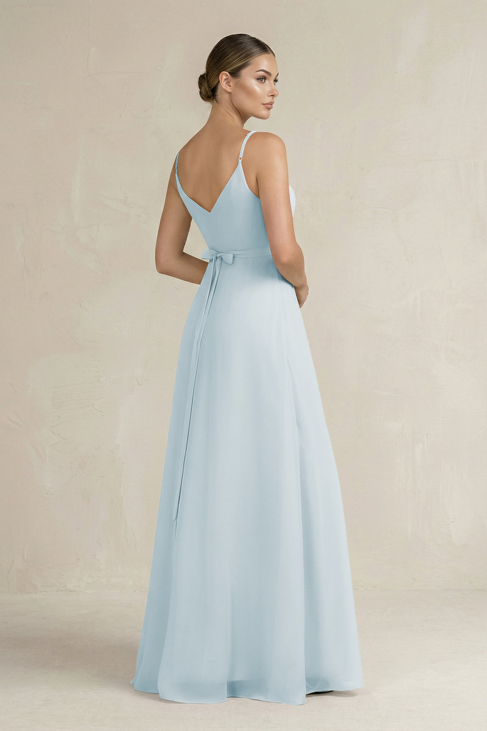 Ruched A-Line Chiffon Bridesmaid Dress with Slit in Sky Blue