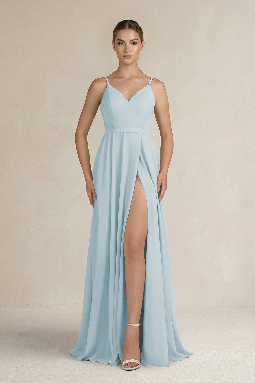 Ruched A-Line Chiffon Bridesmaid Dress with Slit in Sky Blue