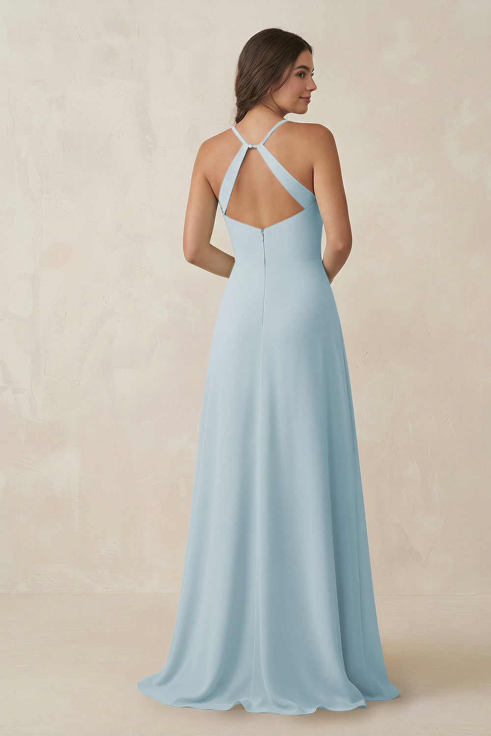 Ruched Sheath Chiffon Bridesmaid Dress in Sky Blue