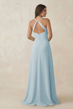 Sky Blue Ruched Sheath Chiffon Bridesmaid Dress (2) | KISSBRIDAL