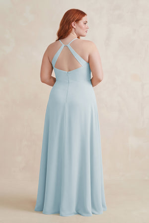 Sky Blue Ruched Sheath Chiffon Bridesmaid Dress (2)  [sizeplus]| KISSBRIDAL