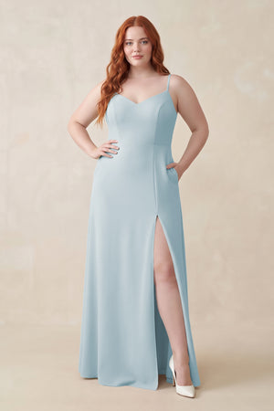 Sky Blue Ruched Sheath Chiffon Bridesmaid Dress [sizeplus] | KISSBRIDAL