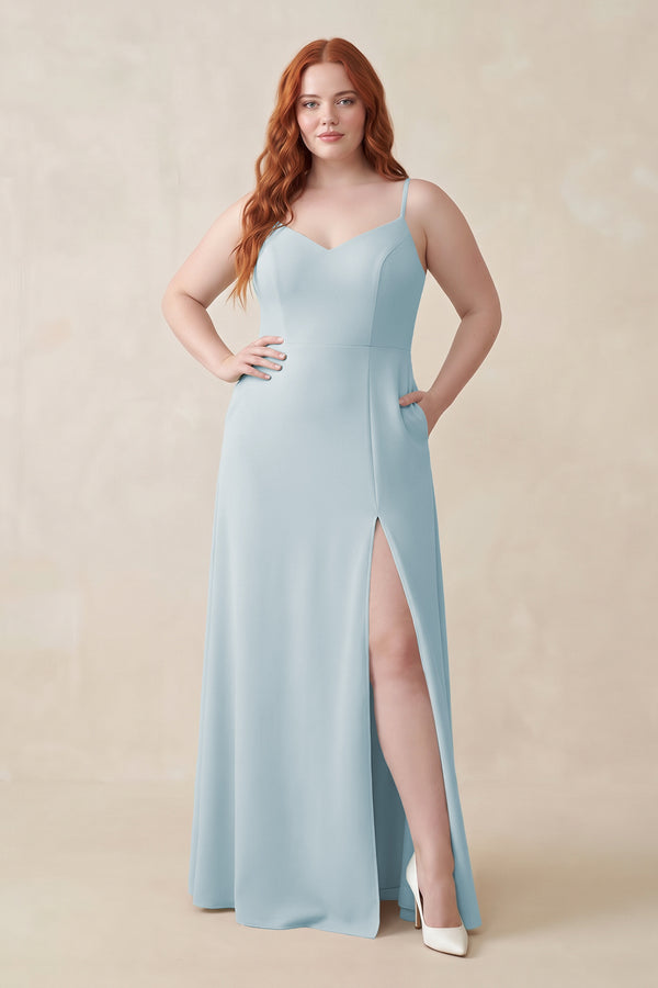 Sky Blue Ruched Sheath Chiffon Bridesmaid Dress [sizeplus] | KISSBRIDAL
