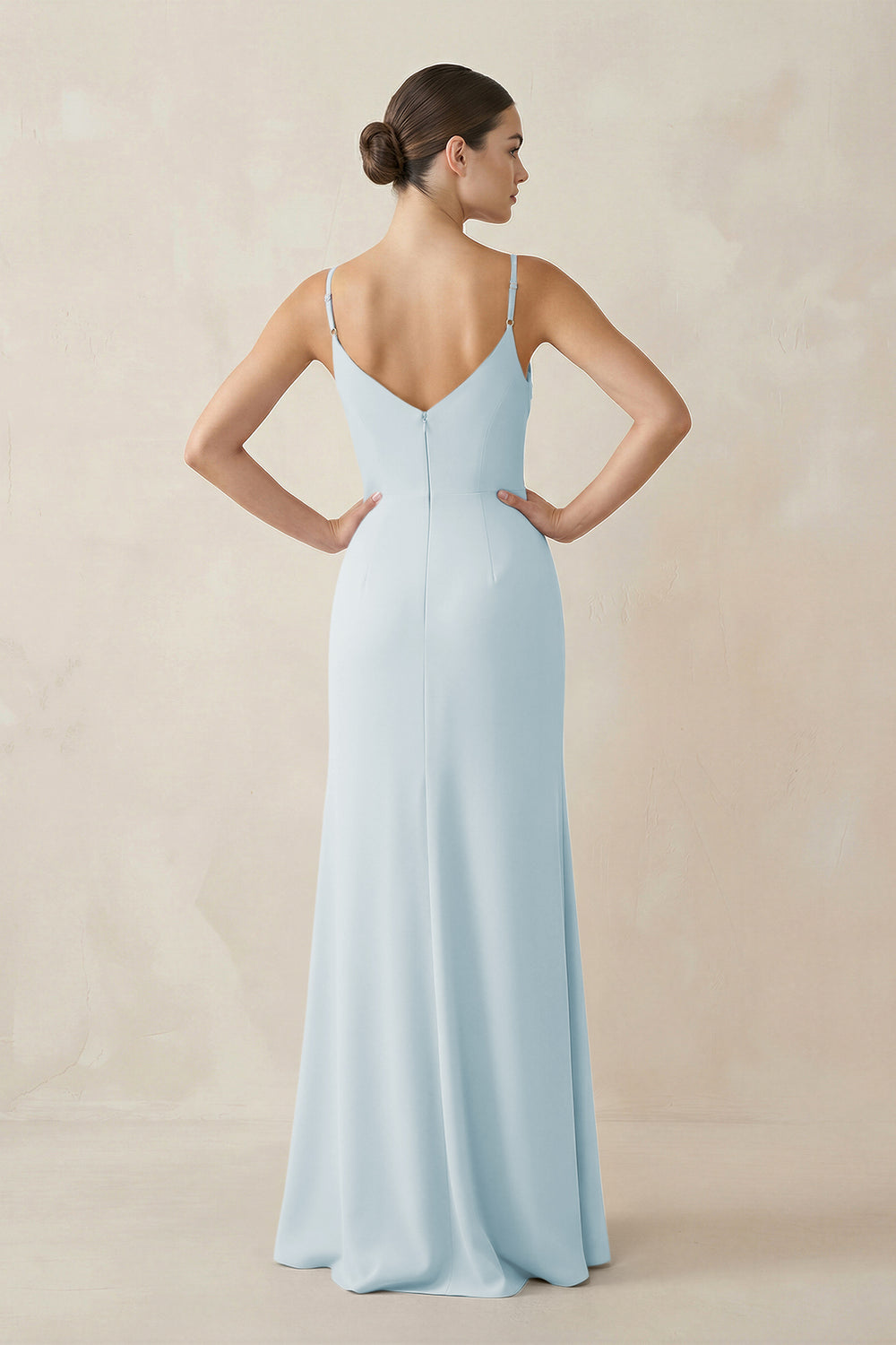 Ruched Sheath Spaghetti Strap Chiffon Bridesmaid Dress in Sky Blue