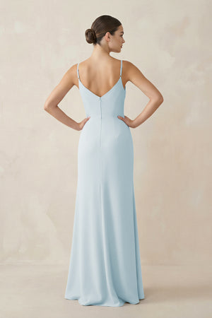 Sky Blue Ruched Sheath Spaghetti Strap Chiffon Bridesmaid Dress (2) | KISSBRIDAL
