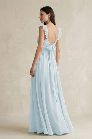Sky Blue Ruffled Spaghetti Strap Chiffon A-Line Bridesmaid Dress (2) | KISSBRIDAL