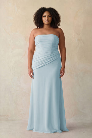 Sky Blue Sheath Chiffon Strapless Pleated Bridesmaid Dress (3) [sizeplus] | KISSBRIDAL