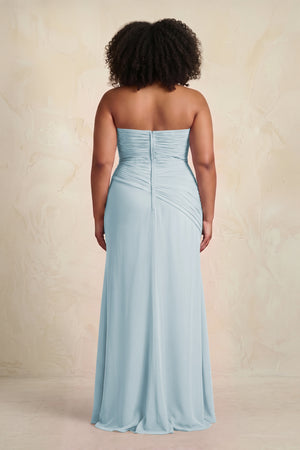 Sky Blue Sheath Chiffon Strapless Pleated Bridesmaid Dress (4) [sizeplus] | KISSBRIDAL