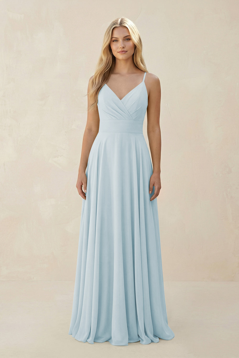 Spaghetti Strap A-Line Chiffon Bridesmaid Dress in Sky Blue