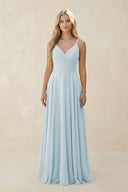 Sky Blue Spaghetti Strap A-Line Chiffon Bridesmaid Dress | KISSBRIDAL