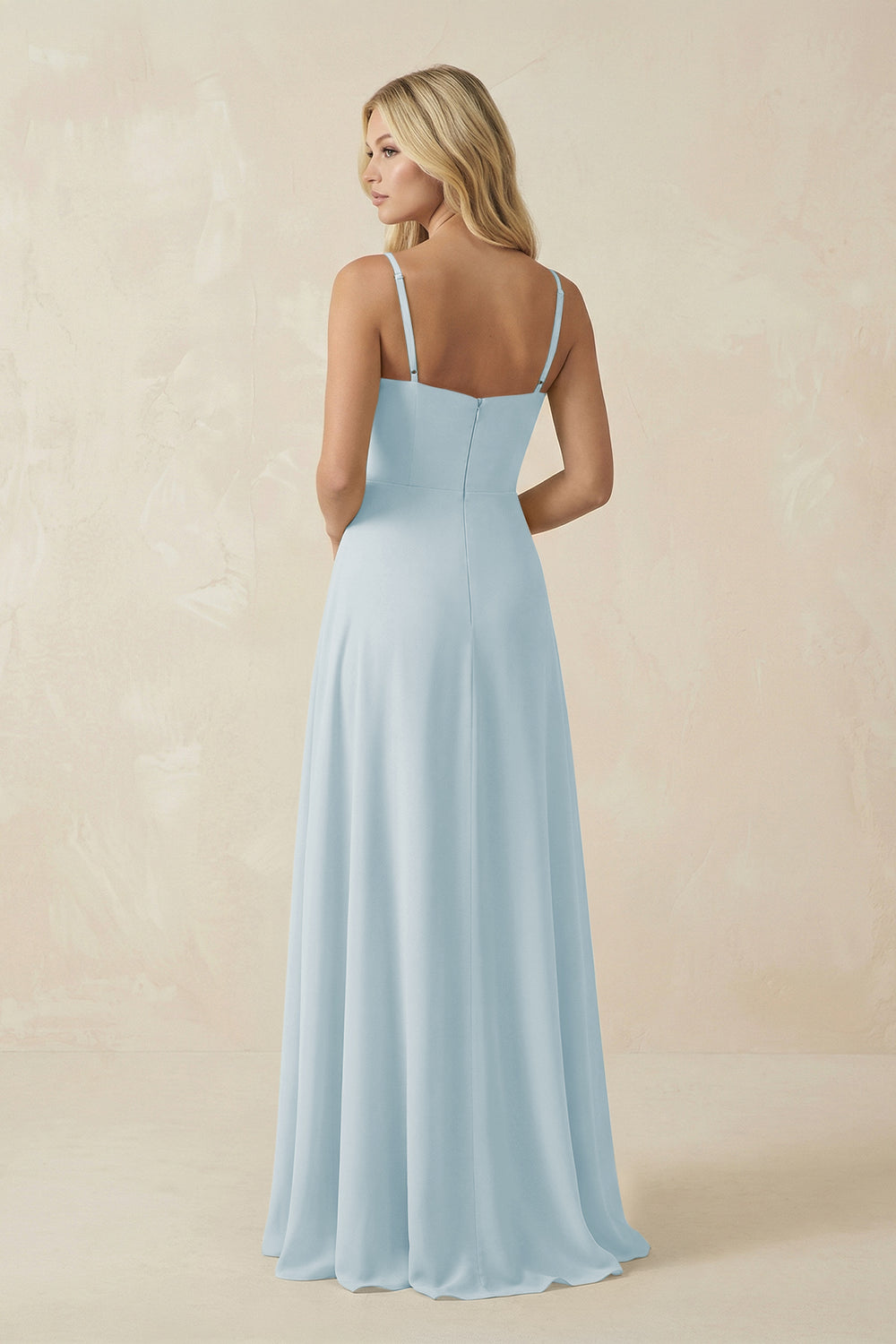 Spaghetti Strap Chiffon A-Line Bridesmaid Dress in Sky Blue
