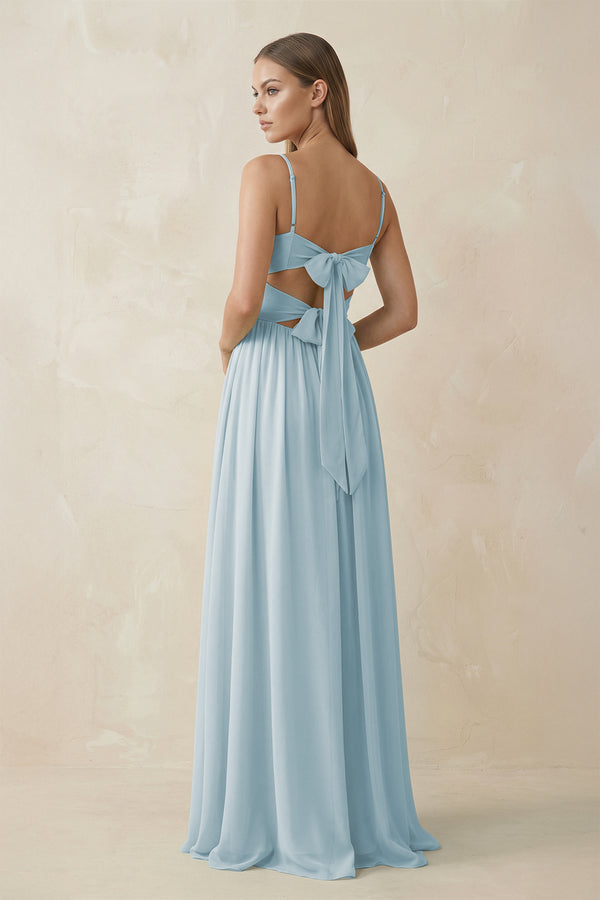 Sky Blue Spaghetti Strap Pleated A-Line Chiffon Bridesmaid Dress (2) | KISSBRIDAL