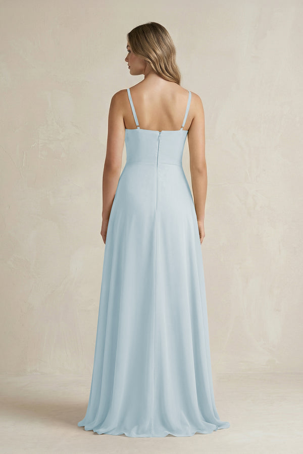 Sky Blue Spaghetti Strap Ruffled A-Line Chiffon Bridesmaid Dress (2) | KISSBRIDAL