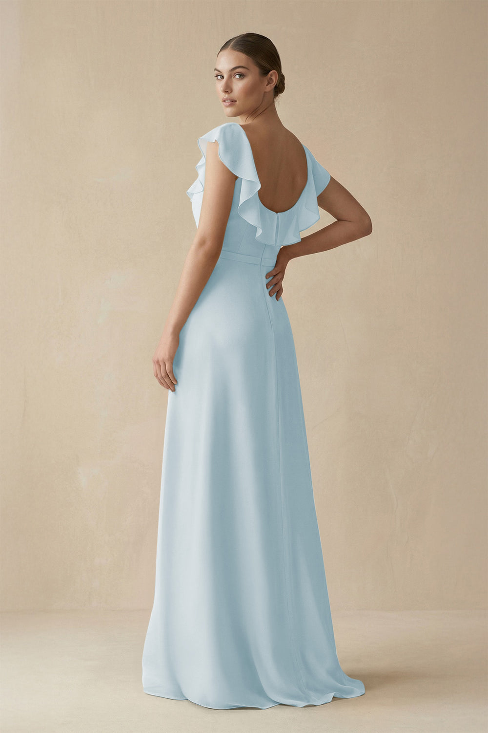 Square Neck A-Line Bridesmaid Dress with Ruffles in Sky Blue