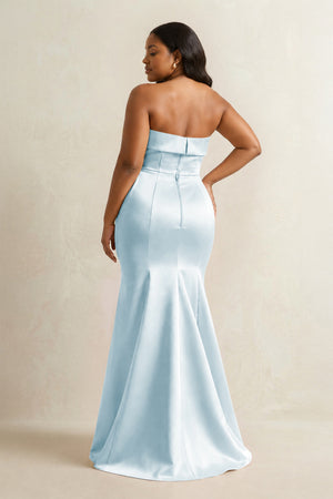 Sky Blue Strapless Satin Mermaid Bridesmaid Dress (4) [sizeplus] | KISSBRIDAL
