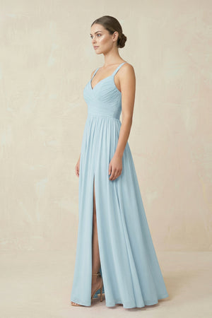 Sky Blue Sweetheart A-Line Chiffon Bridesmaid Dress with Slit in Sky Blue (3) | KISSBRIDAL