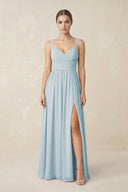 Sky Blue Sweetheart A-Line Chiffon Bridesmaid Dress with Slit in Sky Blue | KISSBRIDAL