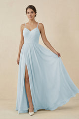 Sky Blue Sweetheart A-Line Chiffon Bridesmaid Dress | KISSBRIDAL