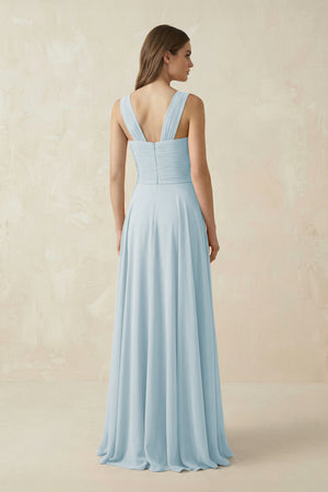 Sky Blue Sweetheart Pleated A-Line Chiffon Bridesmaid Dress (2) | KISSBRIDAL