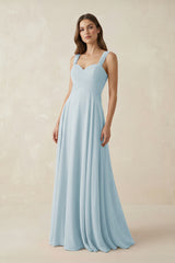 Sky Blue Sweetheart Pleated A-Line Chiffon Bridesmaid Dress | KISSBRIDAL