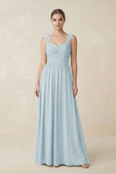 Sky Blue Sweetheart Pleated Chiffon A-Line Bridesmaid Dress | KISSBRIDAL