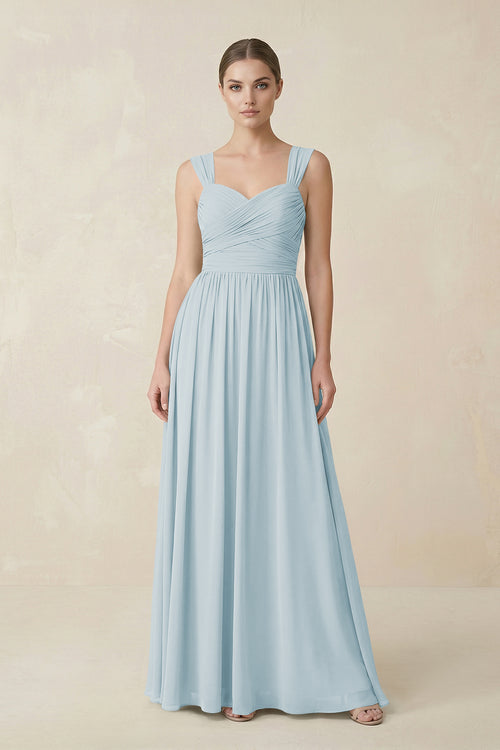 Sky Blue Sweetheart Pleated Chiffon A-Line Bridesmaid Dress | KISSBRIDAL