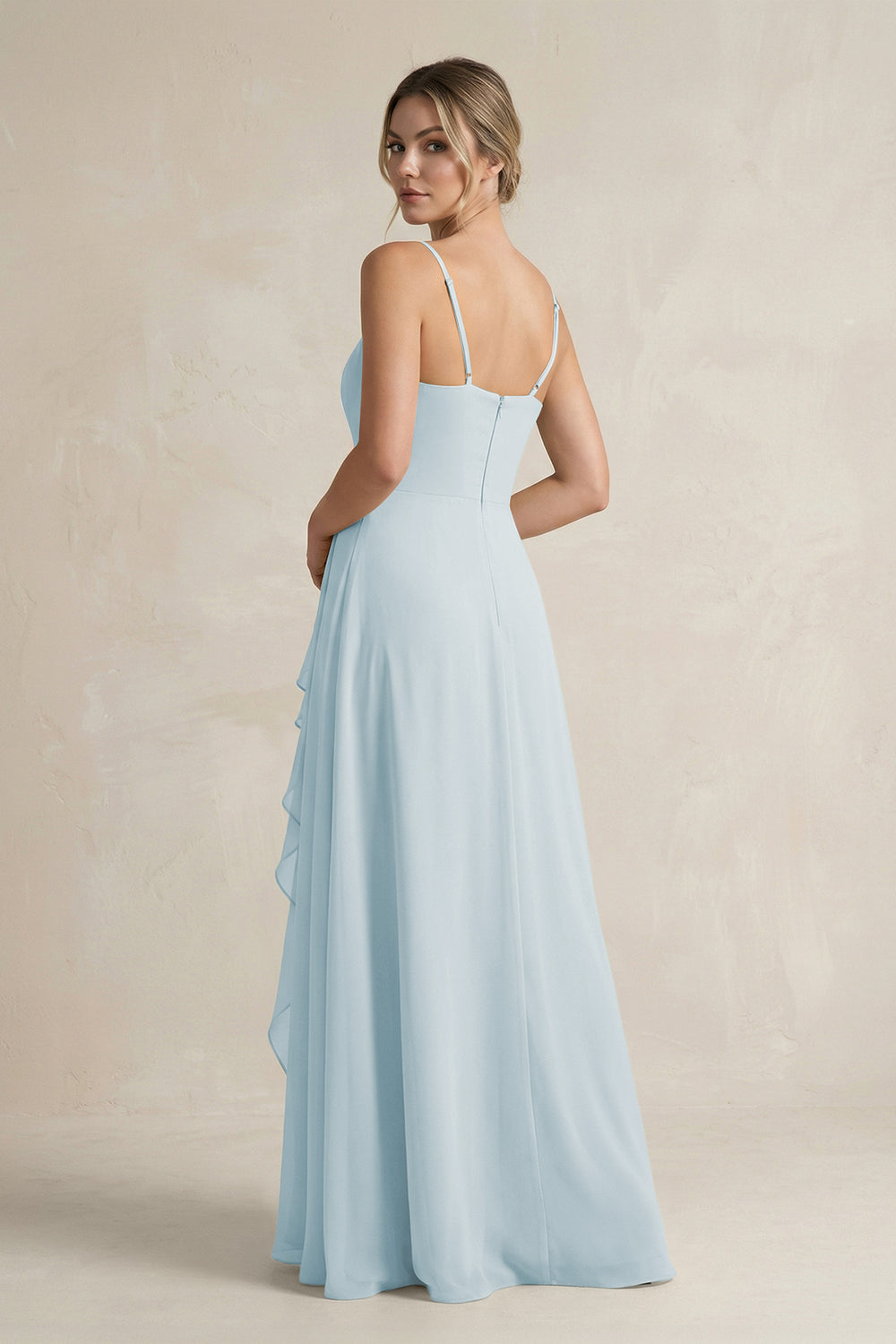 Sweetheart Ruffled A-Line Chiffon Bridesmaid Dress with Slit in Sky Blue