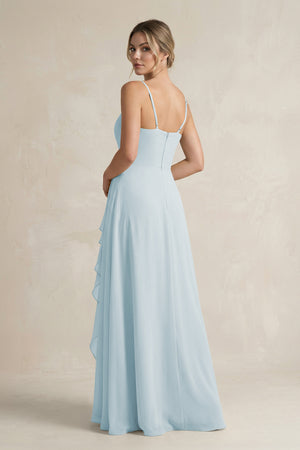 Sky Blue Sweetheart Ruffled A-Line Chiffon Bridesmaid Dress with Slit (2) | KISSBRIDAL