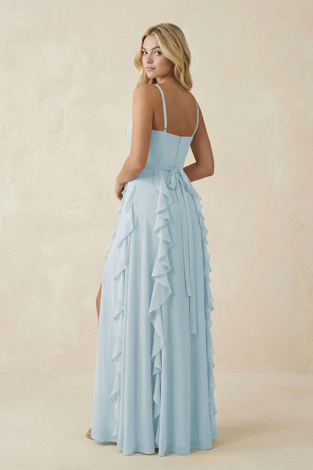 Tiered Ruffle A-Line Chiffon Bridesmaid Dress in Sky Blue