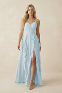 Sky Blue Tiered Ruffle A-Line Chiffon Bridesmaid Dress | KISSBRIDAL