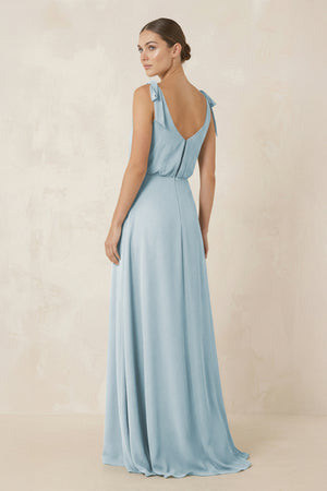 Sky Blue V-Neck A-Line Chiffon Bridesmaid Dress (2) | KISSBRIDAL