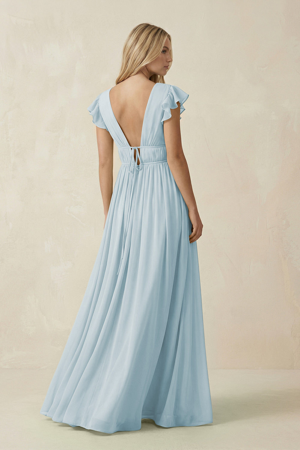 V-Neck A-Line Chiffon Cap Sleeves Bridesmaid Dress in Sky Blue
