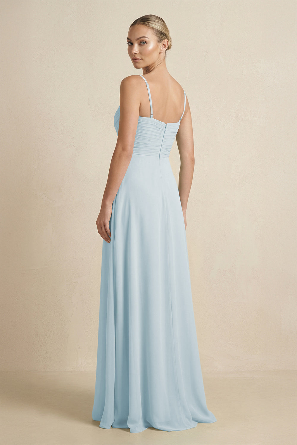V-Neck A-Line Chiffon Pleated Bridesmaid Dress in Sky Blue