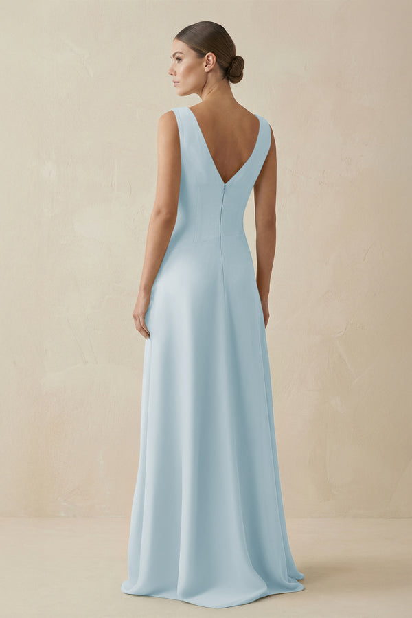 Sky Blue V-Neck A-Line Chiffon Ruffled Bridesmaid Dress (2) | KISSBRIDAL