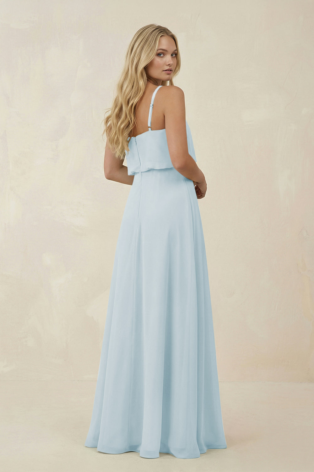 V-Neck Blouson A-Line Chiffon Bridesmaid Dress in Sky Blue