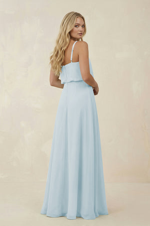 Sky Blue V-Neck Blouson A-Line Chiffon Bridesmaid Dress (2) | KISSBRIDAL