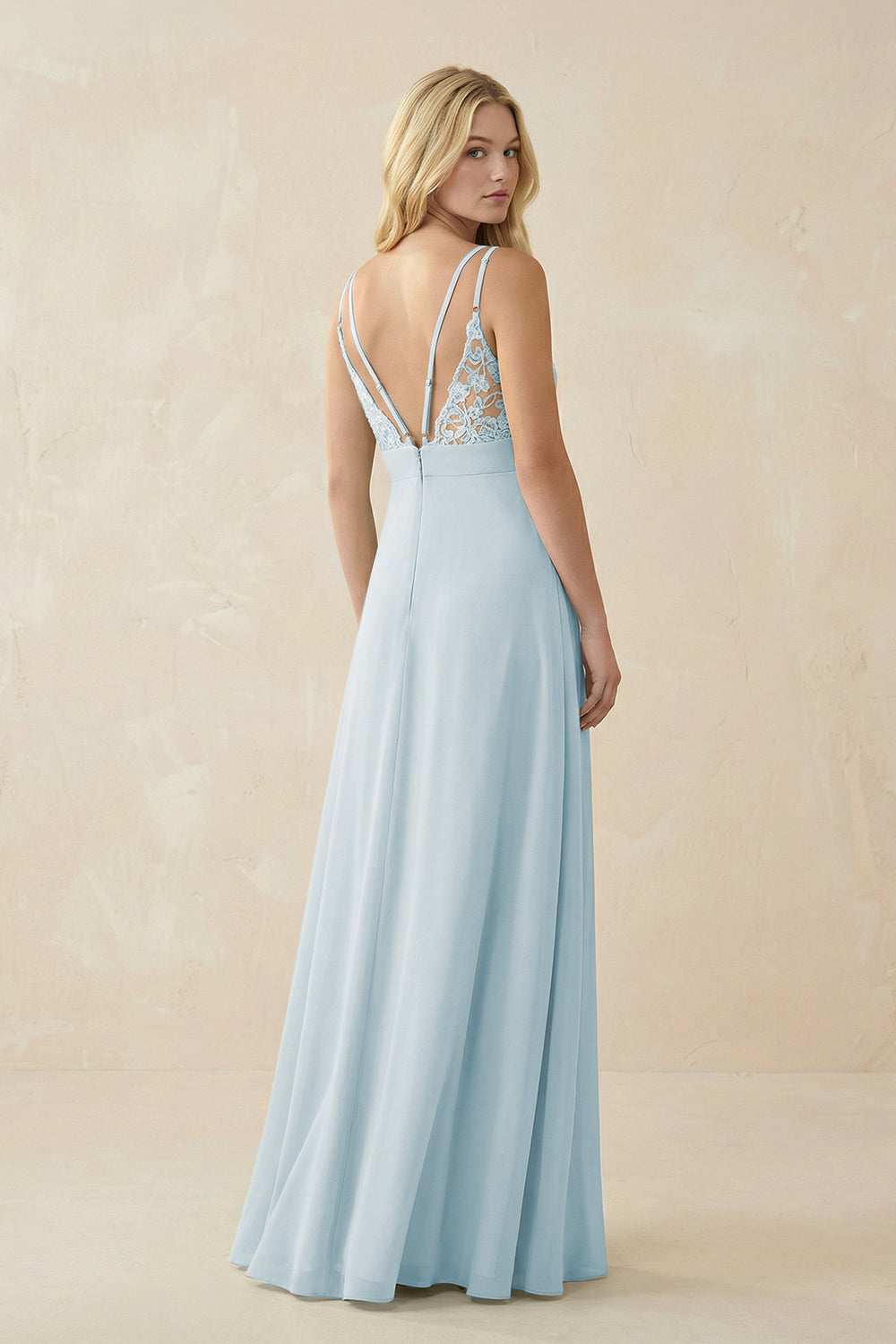 V-Neck Ruched Chiffon Bridesmaid Dress with Slit in Sky Blue