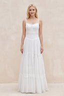 White Spaghetti Sleeveless Chiffon Beach Boho Wedding Dress - KISSBRIDAL