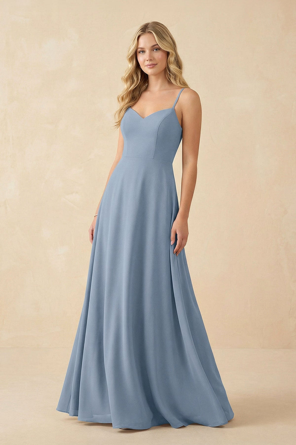 A-Line Chiffon Spaghetti Strap Bridesmaid Dress in Neptune - SHE IS ME BRIDESMAID DRESSES
