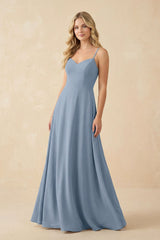 A-Line Chiffon Spaghetti Strap Bridesmaid Dress in Neptune - KISS BRIDAL BRIDESMAID DRESSES