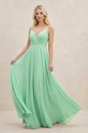 A-Line Spaghetti Strap Chiffon Bridesmaid Dress in Pale Pistachio - SHE IS ME BRIDESMAID DRESSES