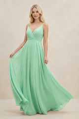A-Line Spaghetti Strap Chiffon Bridesmaid Dress in Pale Pistachio - KISS BRIDAL BRIDESMAID DRESSES
