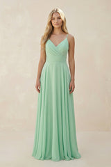Spaghetti Strap A - Line Chiffon Bridesmaid Dress - KISS BRIDAL Bridesmaid Dresses