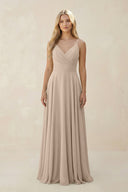 Spaghetti Strap A - Line Chiffon Bridesmaid Dress in Almond - KISS BRIDAL Bridesmaid Dresses