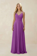 Spaghetti Strap A - Line Chiffon Bridesmaid Dress in Amethyst - KISS BRIDAL Bridesmaid Dresses