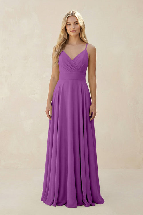 Spaghetti Strap A - Line Chiffon Bridesmaid Dress in Amethyst - KISS BRIDAL Bridesmaid Dresses